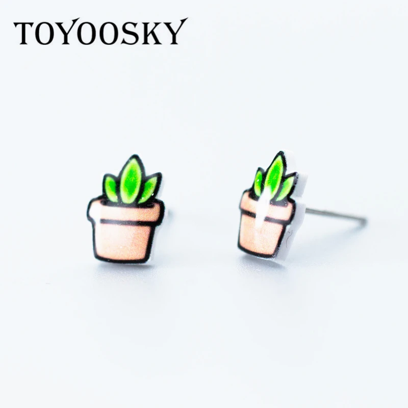 100% 925 Sterling Silver Pin Cute Tiny Cartoon Flower Pot Shaple Stud Earrings For Daughter Girls Fashion Jewelry | Украшения и