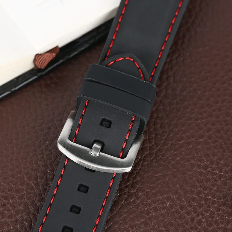 Sport Black Silicone Waterproof Bracelet WhiteRed Line Stitching Rubber Diving Watch Strap Band Ourdoor For  Watch Creative (10)