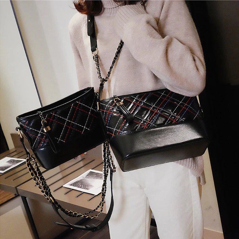 سعة كبيرة عارضة حمل حقيبة خياطة الجلود النساء الأعلى مقبض حقيبة جودة سلسلة حقيبة يد بو الجلود Crossbody أكياس