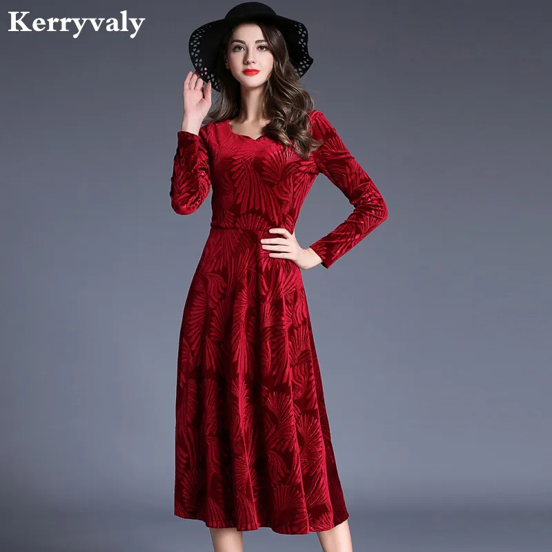 Hedendaags New Winter Red Long Velvet Dress 2020 Vestido Longo Long Sleeve GZ-66