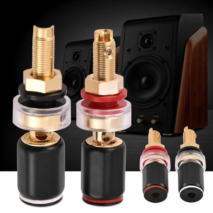 

2Pcs Black and Red Free Welding Copper Speaker Amplifier Terminal for 4mm Banana Plug Welding Copper Speaker Amplifier