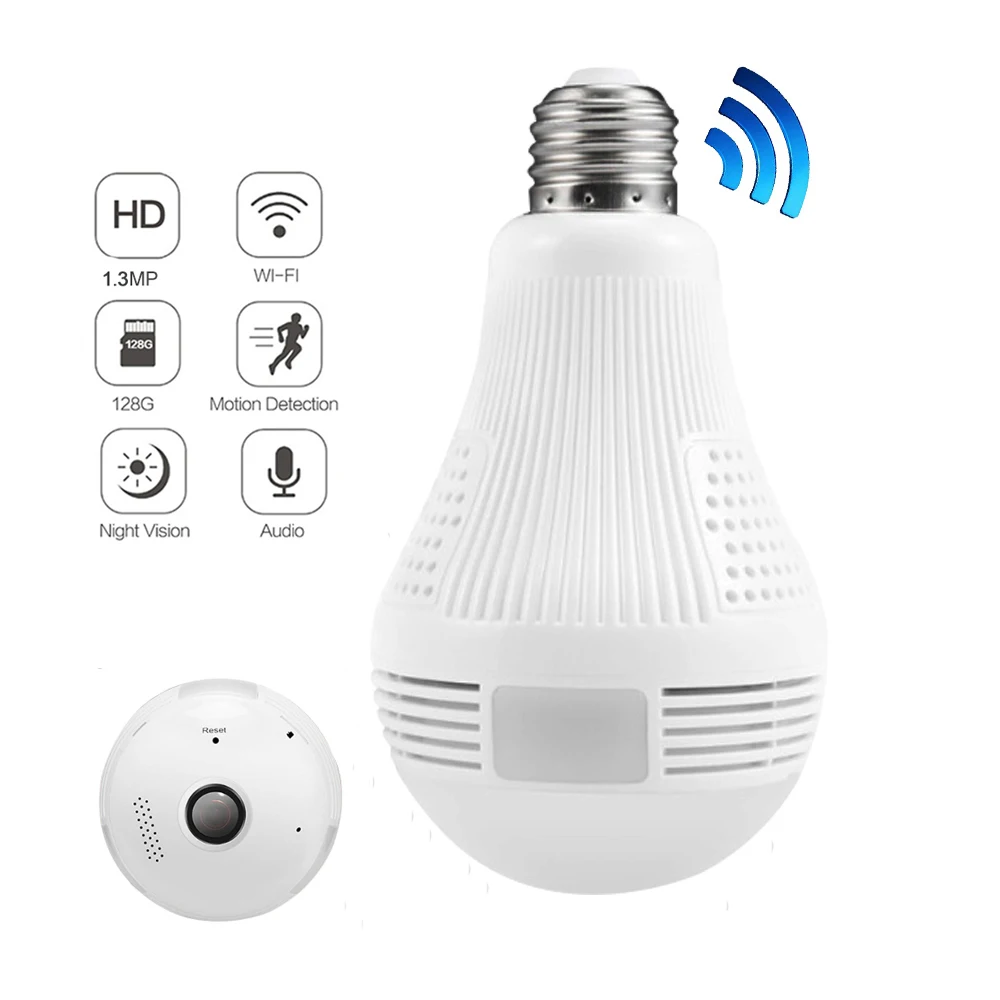 

Bulb Camera Wifi Wireless IP Camera 960P Panoramic FishEye Home Security CCTV Camera 360 Degree Night Vision TF Card Recording
