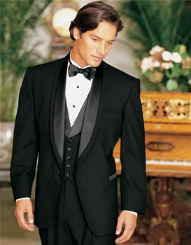 

2017 Cassic Style Brand New Shawl Lapel Black Groom Tuxedos Men's Wedding Dresses Prom Clothing (Jacket+pants+vest)NO372