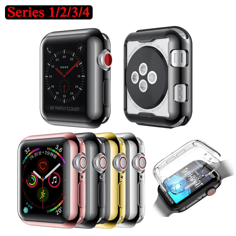 

Plating TPU Soft Case 40/44mm For iPhone Apple Watch Smart Watch Case 38MM 42MM Screen Protector Shell Series 2 3 4 Cover D16