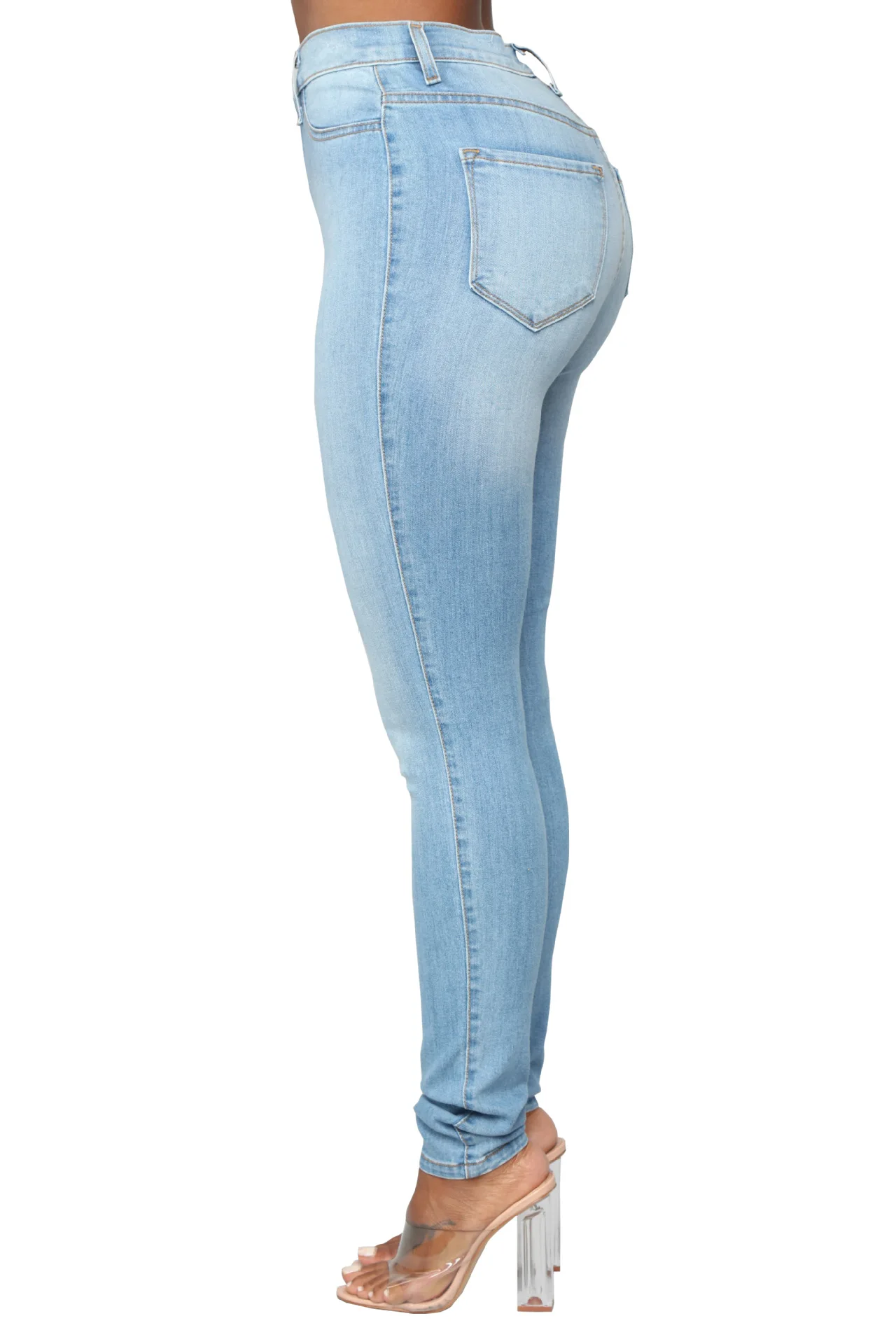 Офисный женский узкий Высокая талия женские джинсы модные однотонные обтягивающие джинсовые узкие отбеленные джинсы брюки до щиколотки