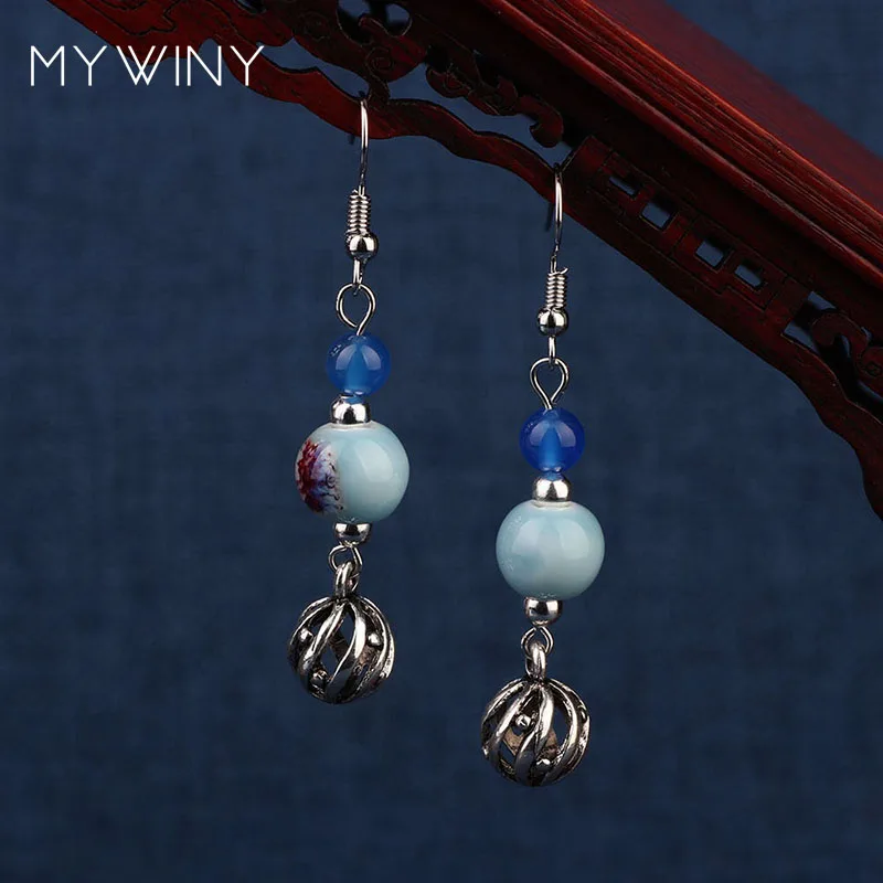 Новые серьги MYWINY с керамическими бусинами 2 цвета зеленые Модные Винтажные