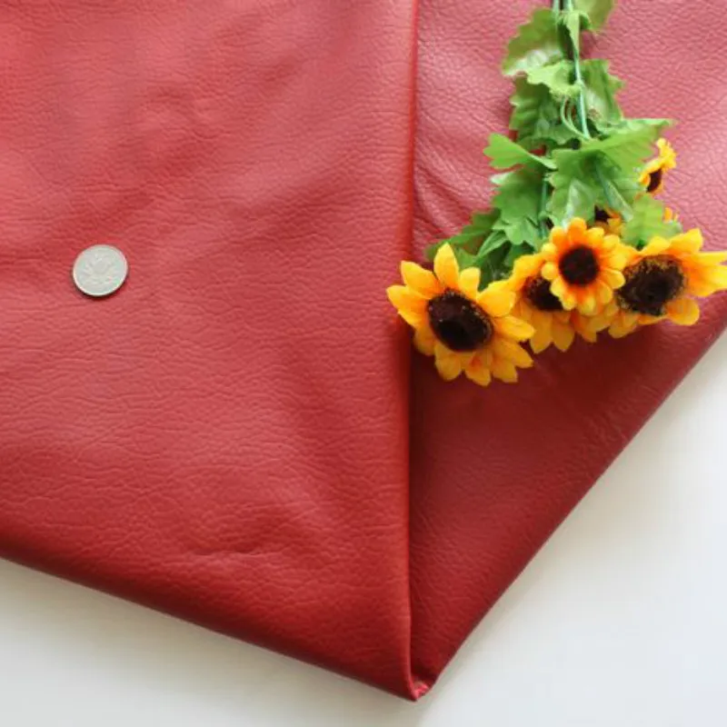 

DIY Sewing Faux Leather Printed Fabric Burgundy Red Solid Color Synthetic PU Leather Fabric Material For Bag Shoes Width 140cm