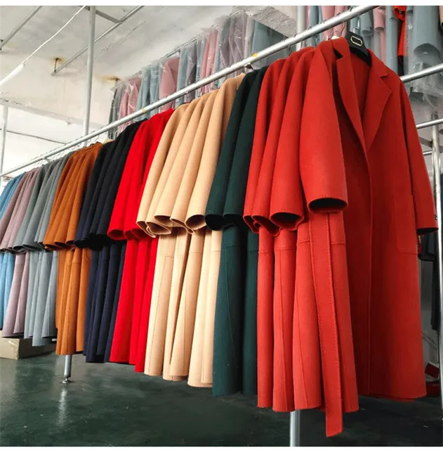 US $111.06 Eupope New Sided Handmade Lapel Lacing Belt Solid Color Wool Coat Female Overcoat 2017 Autumn And W