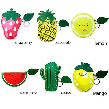 

Creative Fruit Cactus Faux Leather Coin Purse Mini Wallet Gift with Keyring