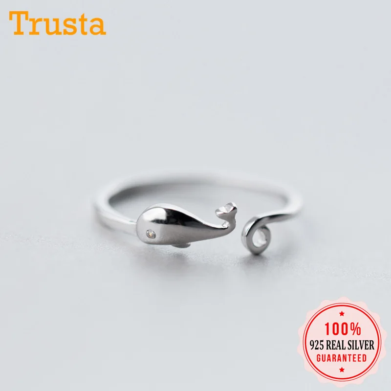 

Trusta 2019 100% 925 Real Sterling Silver Cute 925 Whale With CZ Cocktail Ring Sizable 6 7 8 Women Girl Fine Silver Jewelry AZ05