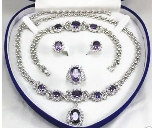 

shipping women's jewelry Purple gem 18KGP Earring Bracelet Necklace Ring
