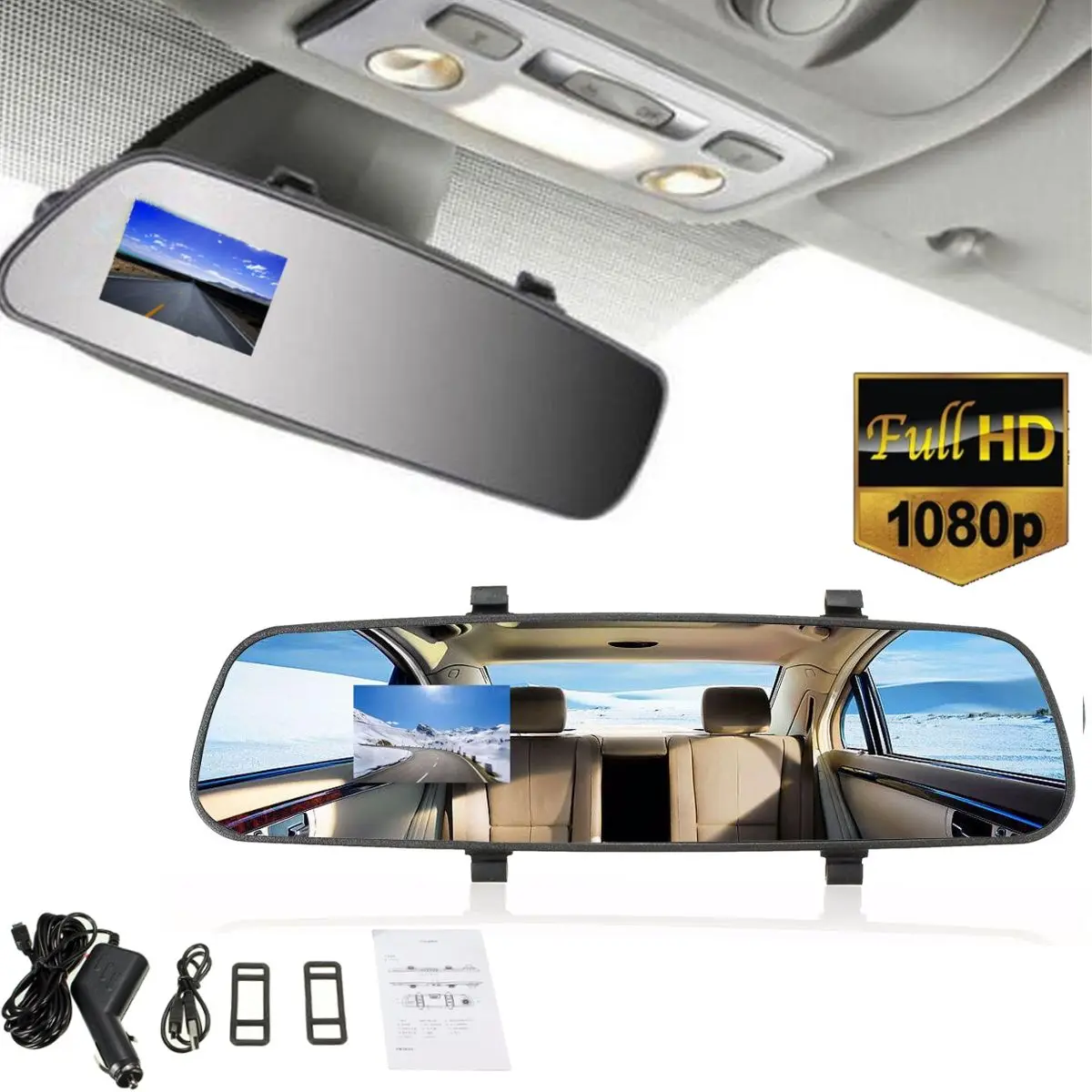 Car HD 2.7'' 1080P TFT Rearview Mirror Dash Camera DVR Cam Video Recorder Vehicle Rear View