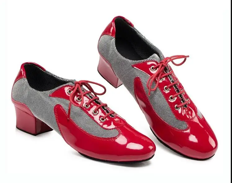 DILEECHI/черные, белые, красные туфли для латинских танцев; современные танцевальные туфли; мужские домашние туфли с мягкой подошвой для бальных танцев; 4 см, 2 см, низкий каблук - Цвет: red latin heel 4cm