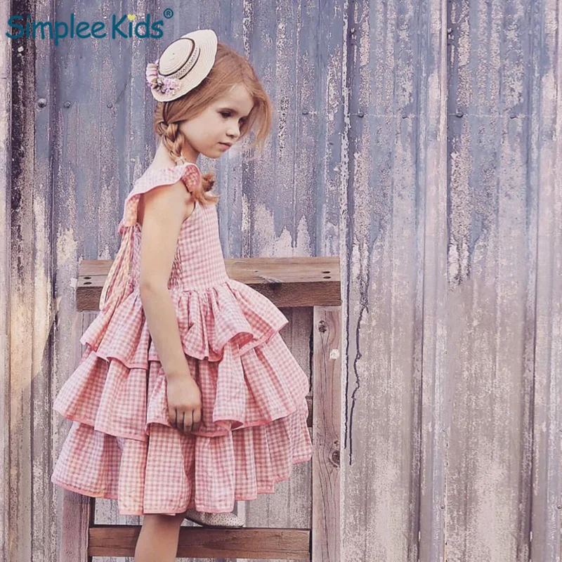 

Girls Dresses Summer Party Princess Dress Baby Girl Clothes Lolita Style Plaid Pattern Kids Dress 1-5Y Girls Birthday Clothes