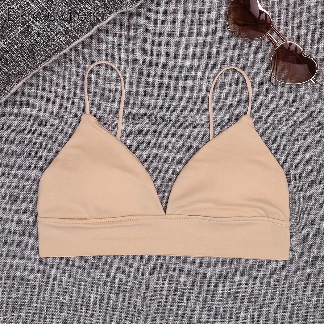 

Ekouaer Sexy Women Brassiere Soft Cotton Bralette Elastic Spaghetti Strap Solid Padded Bra Wireless Underwear Crop Lingerie