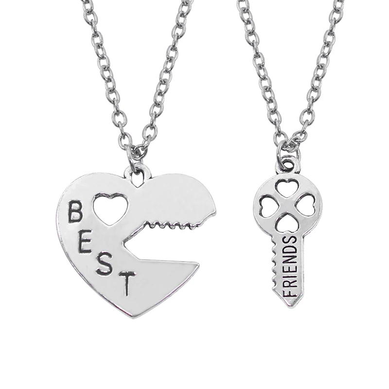 

Fashion Heart Best Friends Necklace Women 2 Pcs/Set Hollow Hearts Love Key Splicing BFF Necklaces & Pendants Jewelry Gift Collar