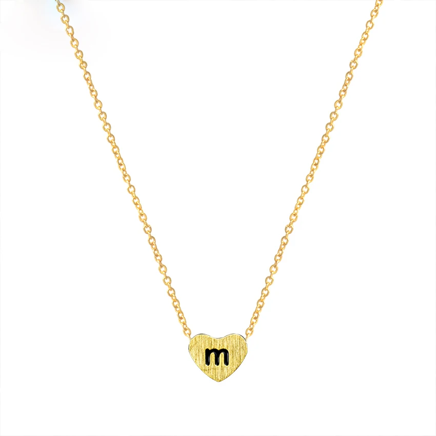 

2017 Stamped m n o p q r Letter Charm Lucky Necklacl Gold Silver Plated Tiny Heart Gold Plated Pendant For Girls Graduation Gift