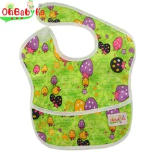 Ohbabyka Infant Boys Girls Bibs Cartoon Print Baberos Bebes Baby Waterproof Superbib with Pocket for Containing Spills Feeding