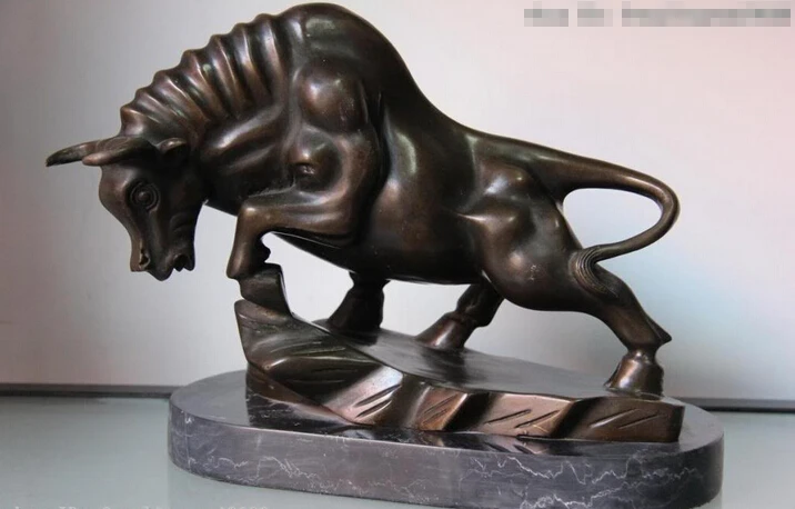 

Collectible bronze lion statue S0540 China Furniture Decoration Bronze Copper Feng Shui OX Bull Art Statue on Marble