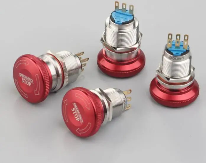 

1pcs Metal stop mushroom button emergency stop switch button 19mm/22mm 250V 2A switch 1NO1NC 2NO2NC emergency switch red