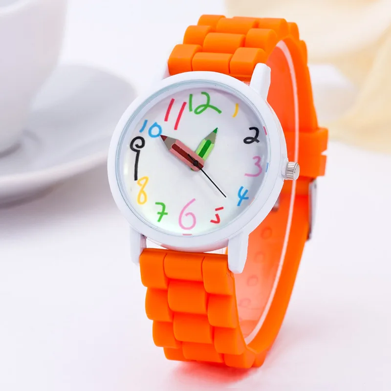 Shellhard 1pc Silicone Strap Quartz Jelly Soft Wrist Watch New Fashion Pencil Pointer Children Kids Cute Watches 11 Colors