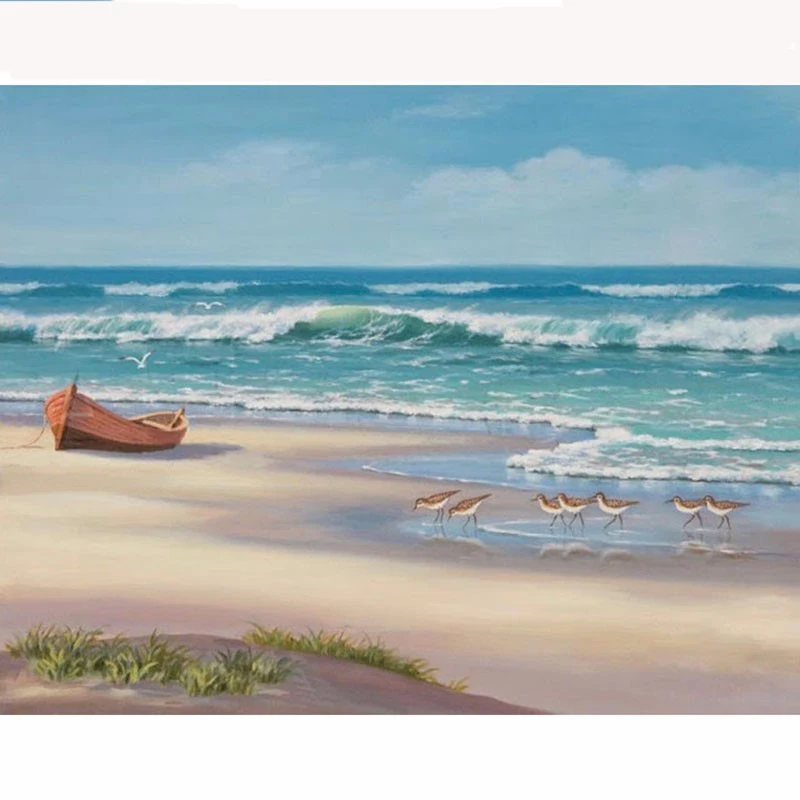 New 5D DIY Diamond Painting beach Sea boat Scenic