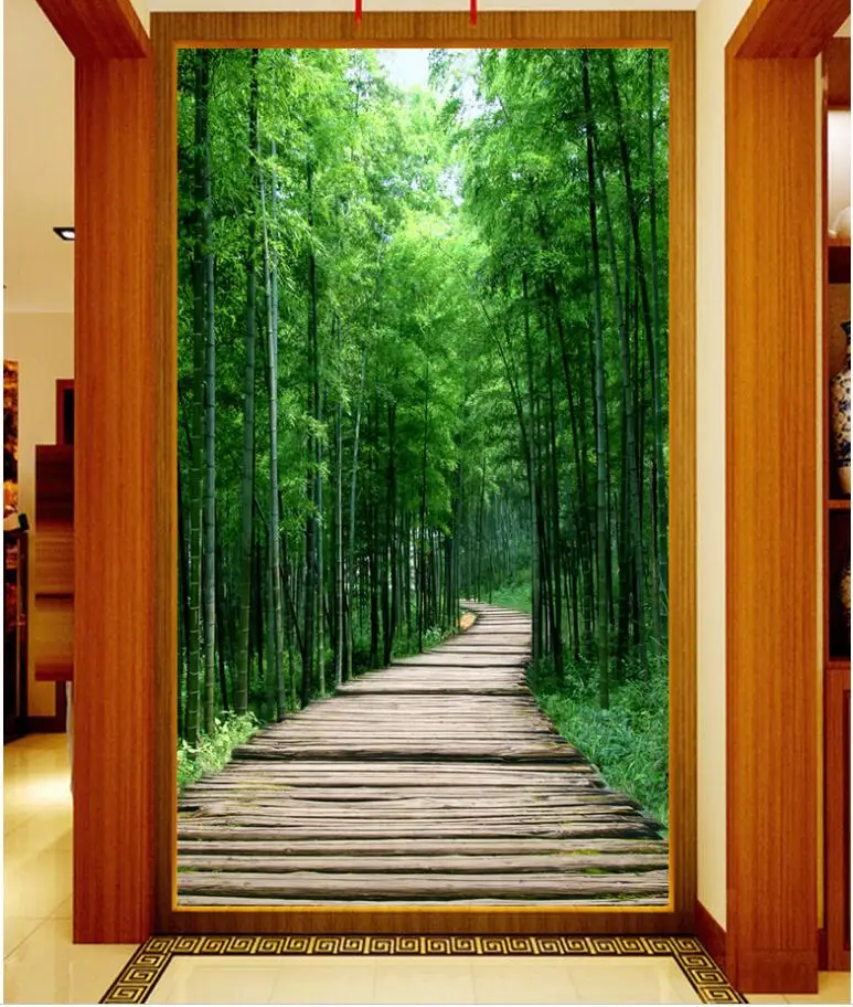 

Custom mural photo 3d wallpaper Fresh bamboo plank path porch room decor painting 3d wall murals wallpaper for walls 3 d