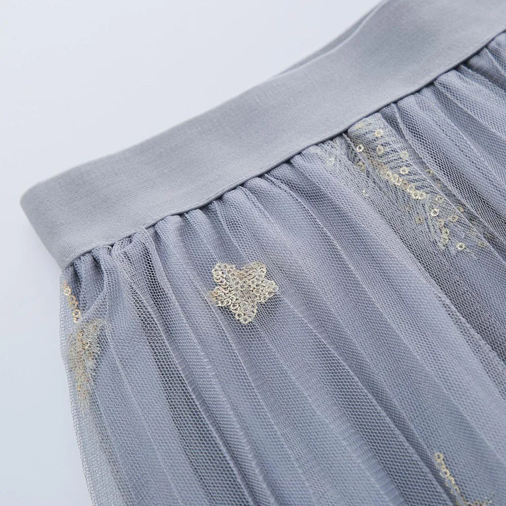Весенне-летняя юбка из тюля, Женская плиссированная юбка-пачка, расшитая бисером, а-силуэт, сетчатая юбка средней длины, Женская Длинная элегантная юбка Apr23