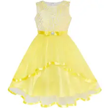 Sunny Fashion платья для девочек новогодние костюмы Цветок Девушка Платье Желтый опоясанный Свадьба Вечеринка Подружка невесты