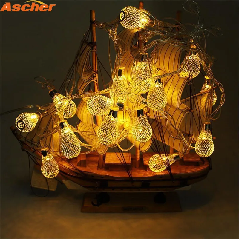 

Ascher 4M 20 LED Garland Metal Drop Fairy String Lights 8 Modes Christmas Light Outdoor Patio Wedding Party Decoration Lighting