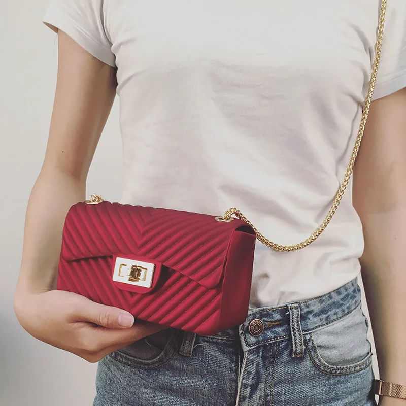  Arsmundi New Handbags Women Frosted Jelly Shoulder Bag Fashion Small Bag V-chain Messenger Bag Tide - 32898269962