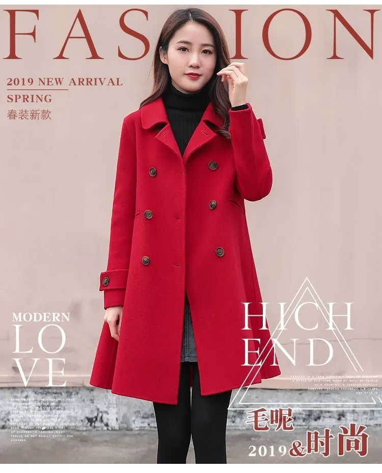 5XL, весеннее шерстяное пальто,, большой размер, весеннее платье, Женское пальто, милая модная версия, шерстяное красное пальто, свободное шерстяное пальто AS236