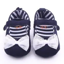 Детские Обувь для девочек мягкая подошва Обувь темно-синие джинсы с белым Кружево бантом малышей парусиновая обувь