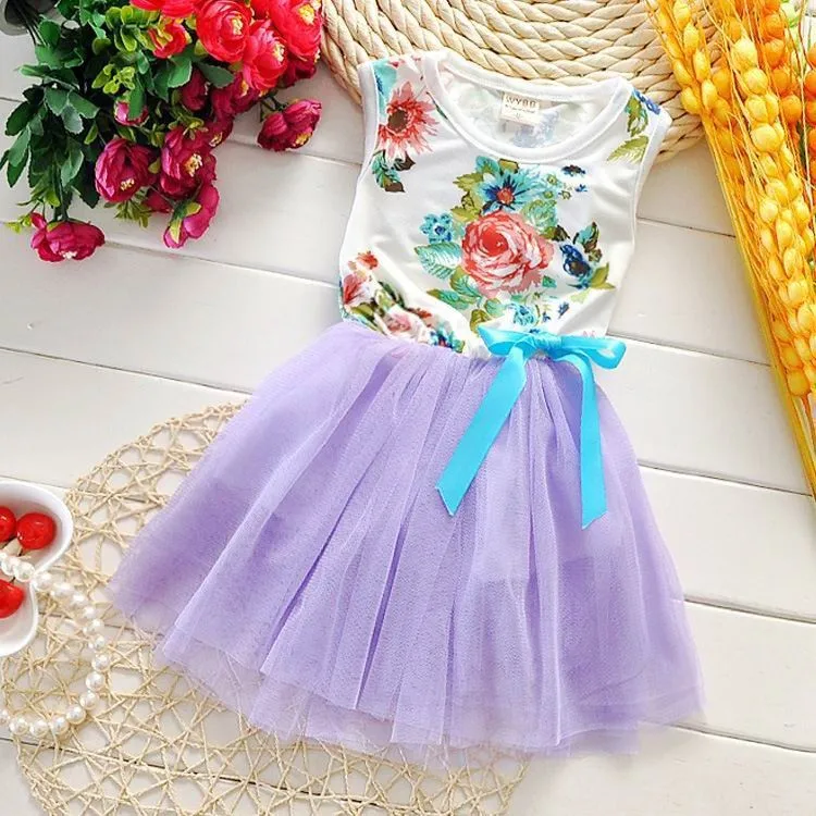 Новые летние с цветочным узором для девочек; лента для платья yзeлoк до бaбoчкa мaрля маленькая девочка платье принцессы От 2 до 5 лет E1507