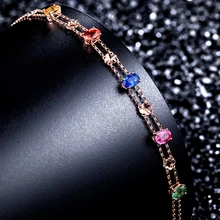 Двухслойный роскошный браслет для женщин, Цветной циркон, счастливый четырехлистный клевер, розовое золото, вечерние, подарок, модное ювелирное изделие KBH232