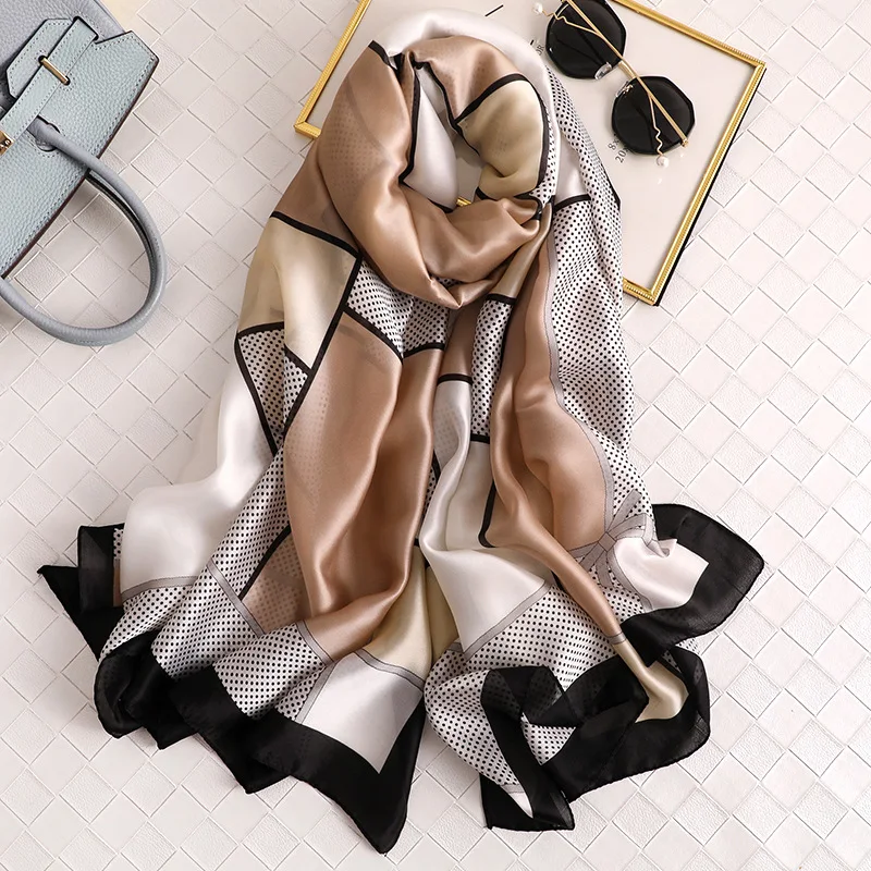 

New simple geometric silk scarves for women 2019 fashion dot print long shawls and wraps Princess wind Bow scarf hijab femme