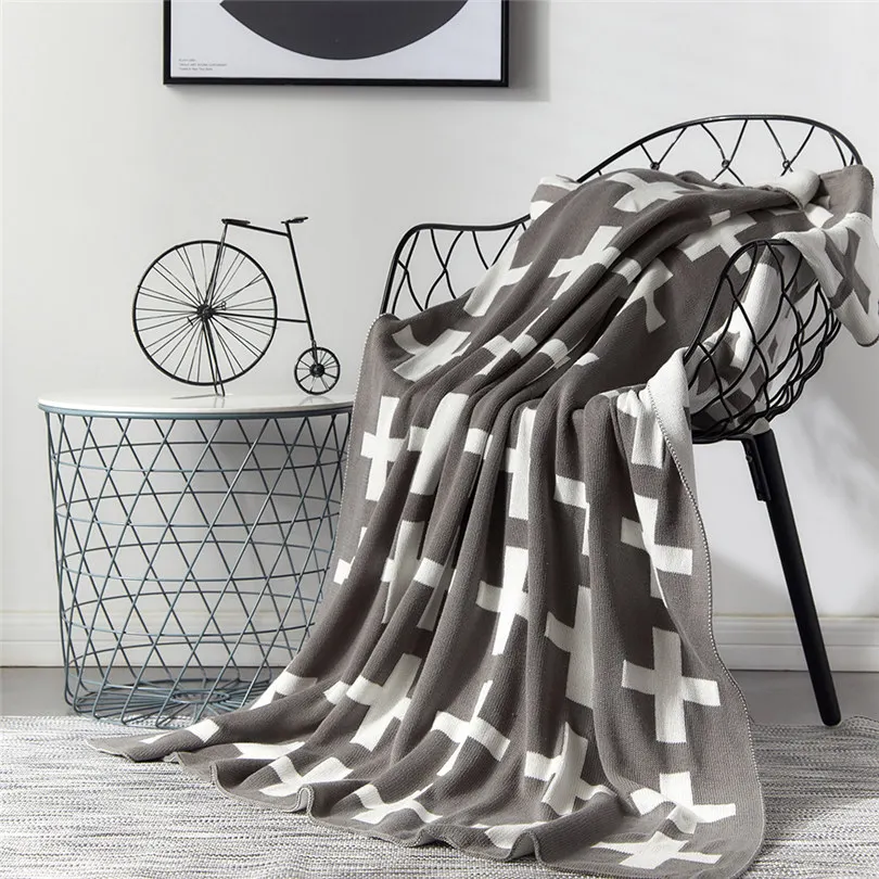 

Chair Knitted Blanket Super Warm Soft Flannel Plaids On The Sofa Cross Pattern Portable Cobertor Throw Blankets for the Bed