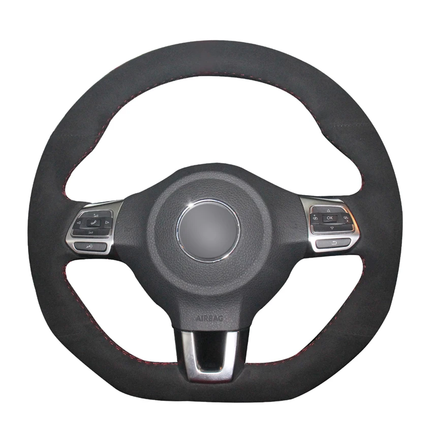 

Hand-stitched DIY Black Suede Car Steering Wheel Cover for Volkswagen Golf 6 GTI MK6 VW Polo GTI Scirocco R Passat CC R-Line