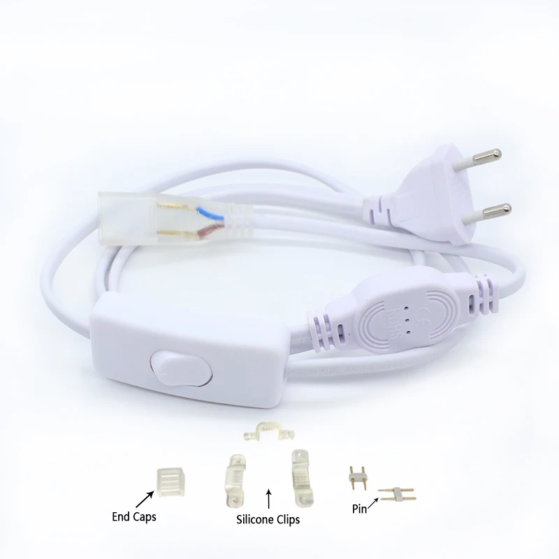 SMD 5050 AC 220 V Светодиодные ленты с переключателем Водонепроницаемый света