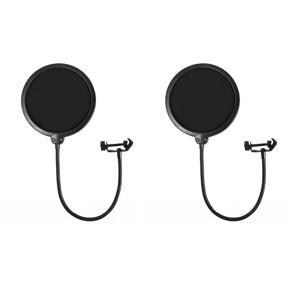 

2 Pcs 15.5cm Microphone Pop Filter Dual Layer Mic Pop with Clip Stabilizing Arm for Recording Vocals Home Studio Broadcasting