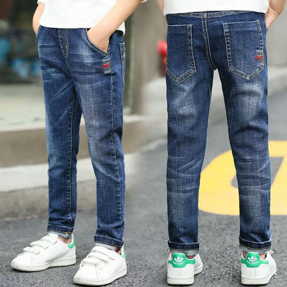 

Teen Boys Jeans 2018 Kids Casual Blue Solid Straight Denim Pants Spring Autumn Children 4Y-14Y Boys Jean Pants 8 10 12 14