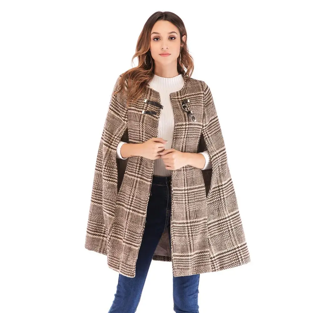 

ZADORIN Women Coats And Jackets Winter 2019 Wool Cape Coat Tweed Two Buttons Sleeveless Vintage Camel Coat Cloak Wool Jacket