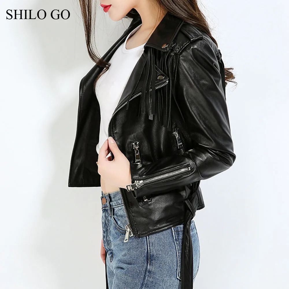 Mode Manteau En Jupe Veste Automne Femmes Aller Manches Longues Moto Mouton De Fermeture Véritable Revers Gland Éclair Cuir Shilo Peau gfqx0Uq
