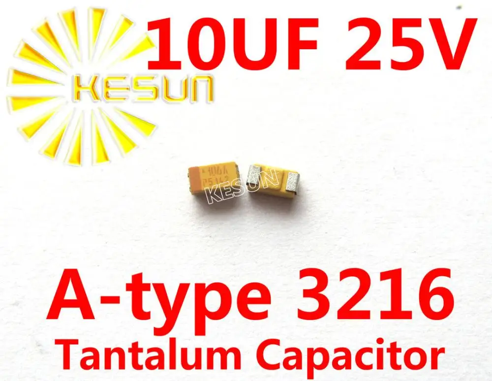 Конденсатор танталового конденсатора 10 мкФ 25V типа A 1206 3216 106E SMD TAJA106K025RNJ x500PCS |