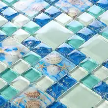 Новинка! Синий цвет кристалл стекло смешанная морская раковина мозаика для кухни щитка плитка ванная комната душ прихожая настенная мозаика