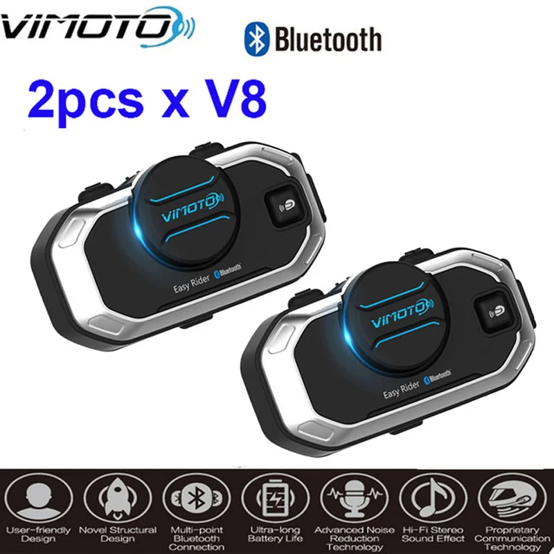 Английская версия 2 шт. Vimoto V8 мотоциклетный шлем внутреннее соединение гарнитура мотоцикл одновременно подключить 2 высококачественные