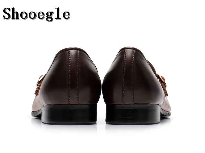 SHOOEGLE/модная мужская повседневная обувь в винтажном стиле из натуральной кожи; лоферы с двойной пряжкой и ремешком; свадебные модельные туфли высокого качества