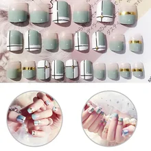 24 шт для женщин поддельные ногти простая лента шаблон DIY маникюр накладные ногти наклейки OA66