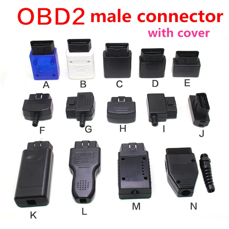 

12V Automotive car male connector OBD2 16pin connector Gold plated curved needle male OBDII plug J1962M folded OBD-II male cover