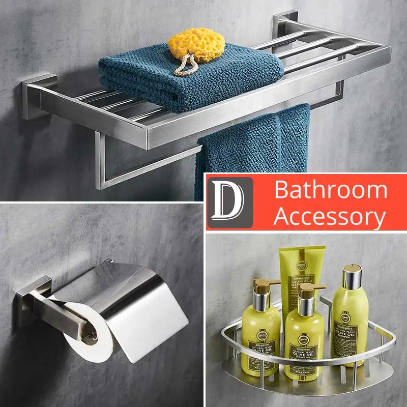 304 Stainless Steel Bathroom Accessories Set Wall Mount Towel Rack Bathroom Hardware Bathroom Hanging Rack Toilet Shelf Set - Цвет: Type D